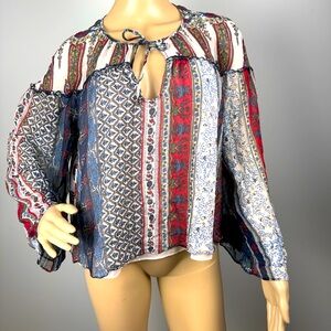 Twelfth‎ Street By Cynthia Vincent Peasant Blouse  Silk Long Sleeve Size Sz L